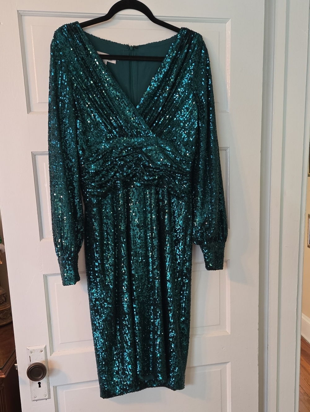 Teri Jon Emerald Green Sequin Long-Sleeve Cocktail Dress Size 12